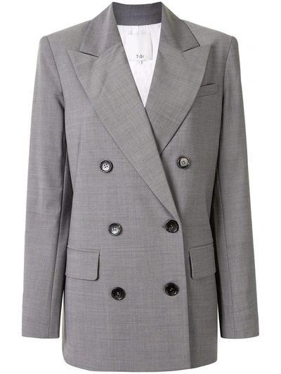 Shop Tibi Double-breasted Arched Blazer In Grey