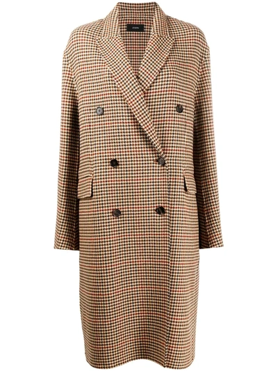 Shop Joseph Houndstooth Double-breasted Coat In Brown