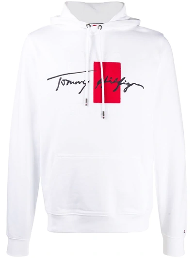 Shop Tommy Hilfiger Logo Print Hoodie In White