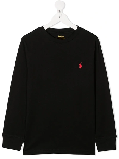 Shop Ralph Lauren Embroidered Logo Cotton Sweatshirt In Black