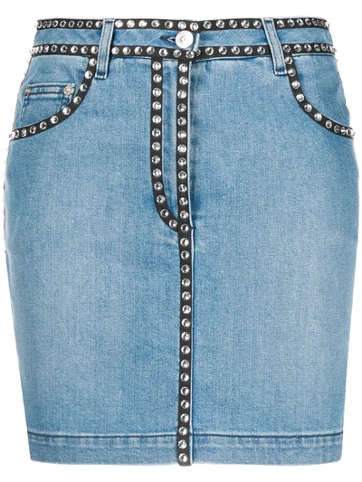 Shop Moschino Stud-trim Denim Skirt In Blue