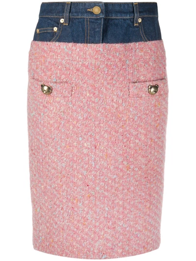 Shop Moschino Panelled Pencil Skirt In Pink