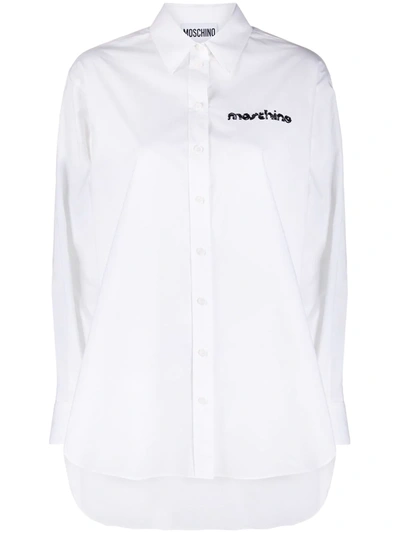 Shop Moschino Embroidered Logo Oversize Shirt In White