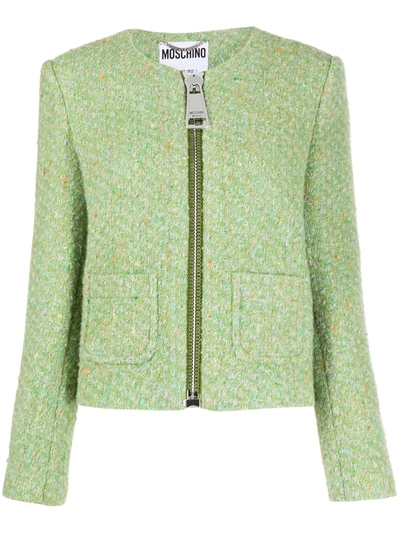 Shop Moschino Tweed Jacket In Green