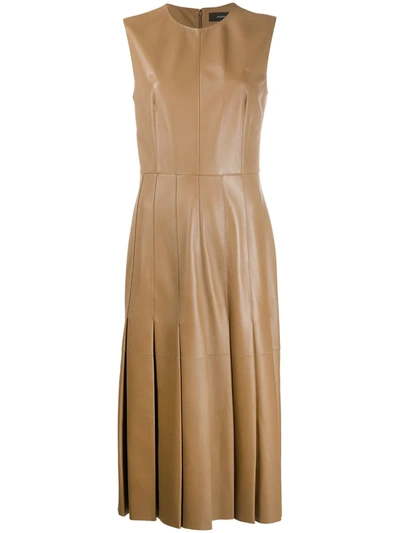 Shop Joseph Pleated Leather Dress In Neutrals
