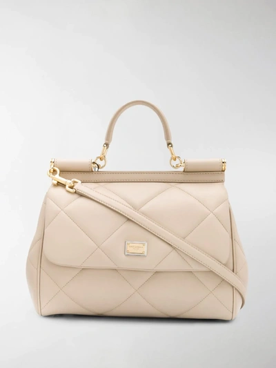 Shop Dolce & Gabbana Medium Quilted Sicily Tote In Neutrals