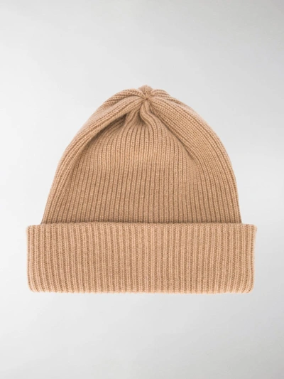 Shop Max Mara Cashmere Ribbed-knit Beanie In Brown