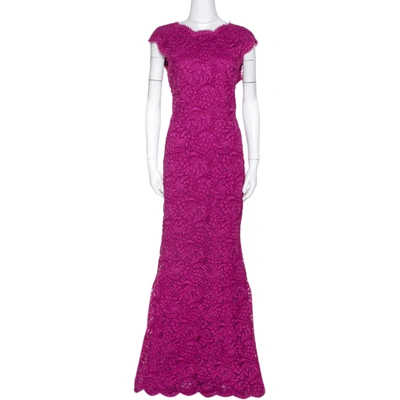Pre-owned Dolce & Gabbana Magenta Corded Lace Plunge Back Maxi Dress L In Pink