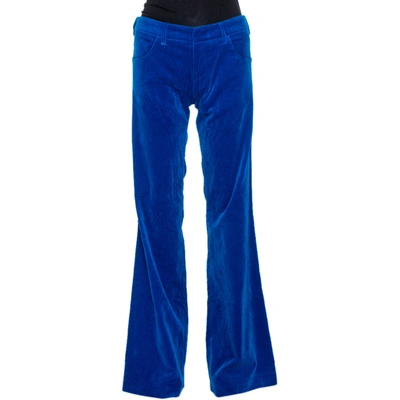 Pre-owned Victoria Beckham Cobalt Blue Velvet Flared Pants S