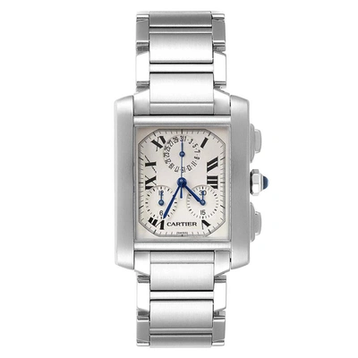 Pre-owned Cartier Off White Stainless Steel Tank Francaise Chronoflex W51001q3 Men's Wristwatch 37 X 28 Mm