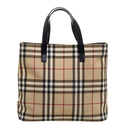 Pre-owned Burberry Beige/black House Check Pvc Tote