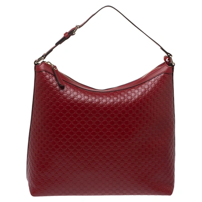 Pre-owned Gucci Red Microssima Leather Hobo