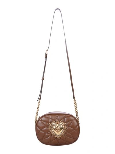 Shop Dolce & Gabbana Devotion Brown Leather Shoulder Bag