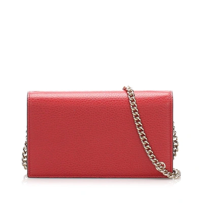 Shop Gucci Betty Leather Wallet On Chain In Red