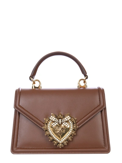 Shop Dolce & Gabbana Devotion Small Brown Leather Handbag