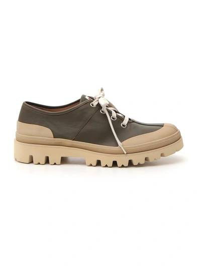 Shop Marni Green Leather Lace-up Shoes