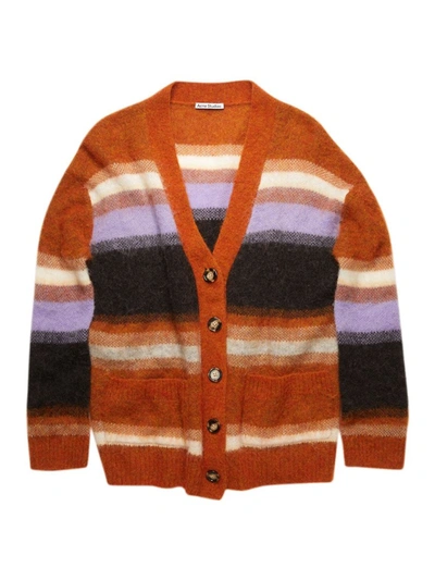 Shop Acne Studios Striped Wool Blend Cardigan, Pumpkin Orange