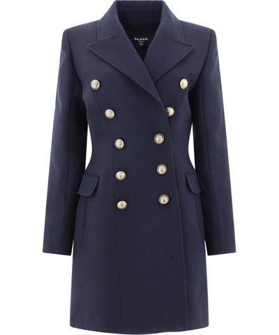 Shop Balmain Blue Wool Coat