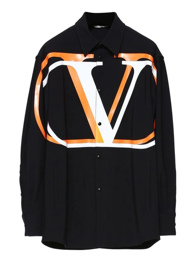 Shop Valentino Black And Orange Oversized Logo Shirt