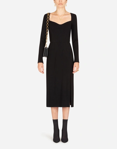 Dolce & Gabbana Stretch Jersey Long Dress W/slit In Black