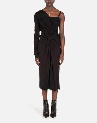 Shop Dolce & Gabbana One-shoulder Jersey Dress In Black
