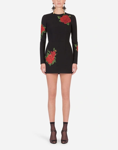 Shop Dolce & Gabbana Short Dress With Rose Embroidery