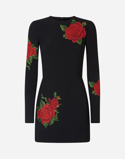 Shop Dolce & Gabbana Short Dress With Rose Embroidery