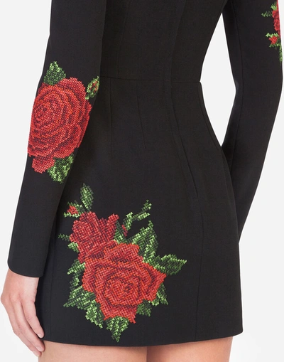 Shop Dolce & Gabbana Short Dress With Rose Embroidery