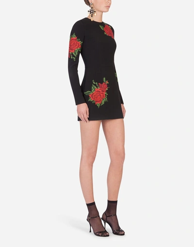 Shop Dolce & Gabbana Short Dress With Rose Embroidery