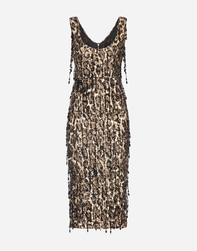 Shop Dolce & Gabbana Sheath Dress With Leopard-look Sequin Embellishment In Multicolor