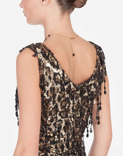 Shop Dolce & Gabbana Sheath Dress With Leopard-look Sequin Embellishment In Multicolor