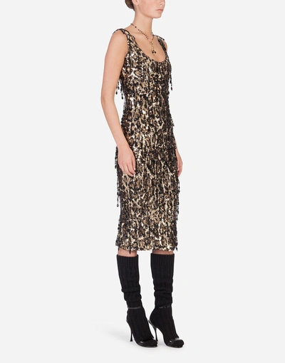 Shop Dolce & Gabbana Sheath Dress With Leopard-look Sequin Embellishment In Multicolor