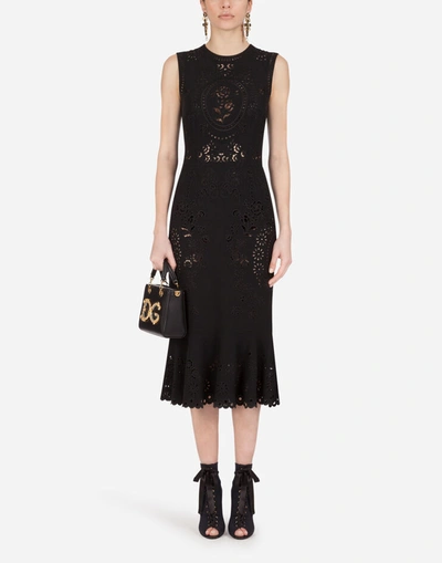 Shop Dolce & Gabbana Sleeveless Cady Calf-length Dress With Intaglio Detailing