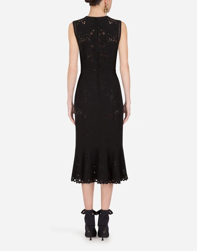 Shop Dolce & Gabbana Sleeveless Cady Calf-length Dress With Intaglio Detailing