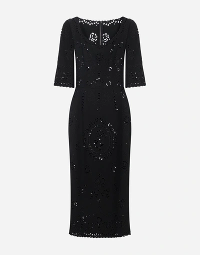 Shop Dolce & Gabbana Short-sleeved Cady Midi Dress With Intaglio Detailing