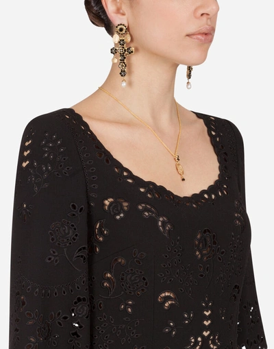Shop Dolce & Gabbana Short-sleeved Cady Midi Dress With Intaglio Detailing