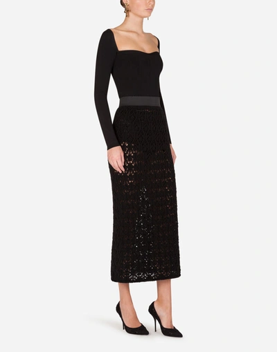 Shop Dolce & Gabbana Lace-effect Pencil Skirt