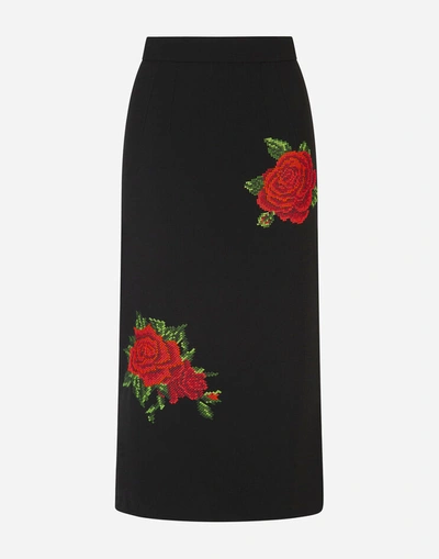 Shop Dolce & Gabbana Pencil Skirt With Rose Embroidery