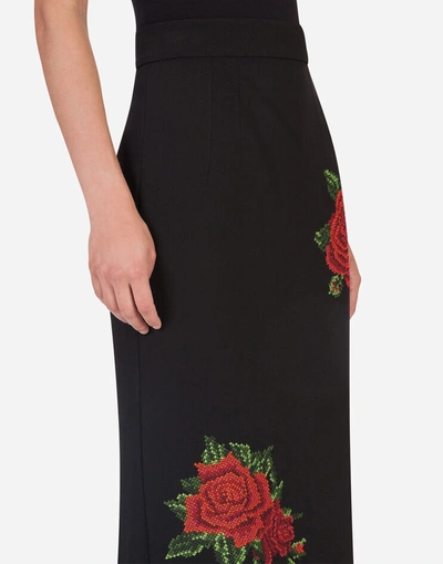 Shop Dolce & Gabbana Pencil Skirt With Rose Embroidery