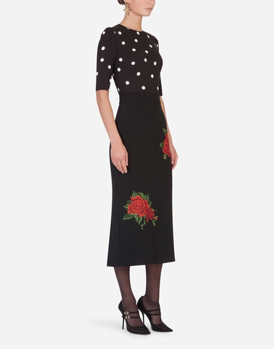 Shop Dolce & Gabbana Pencil Skirt With Rose Embroidery