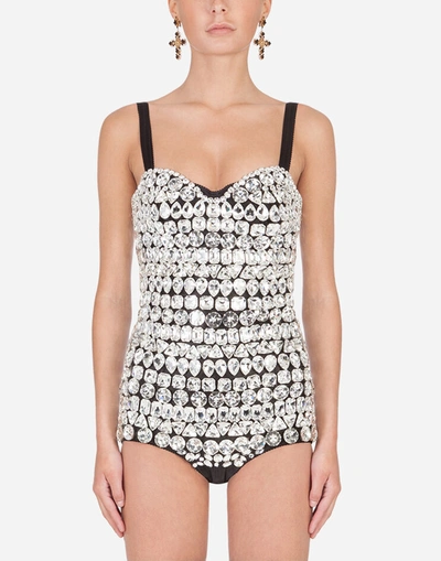 Shop Dolce & Gabbana Bodysuit With Shiny Hand-applied Gemstones