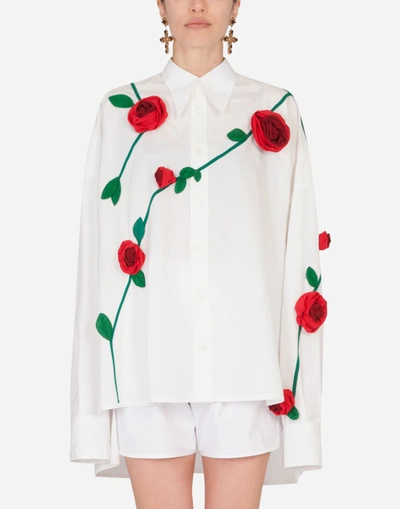 Shop Dolce & Gabbana Shirt With Embroidered Roses