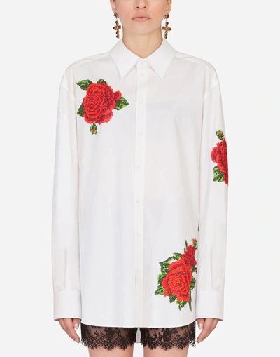 Shop Dolce & Gabbana Shirt With Hand-embroidered Roses