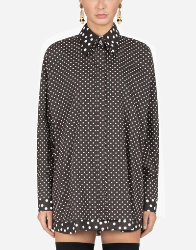 Shop Dolce & Gabbana Cotton Poplin Shirt With Polka-dot Print In Black