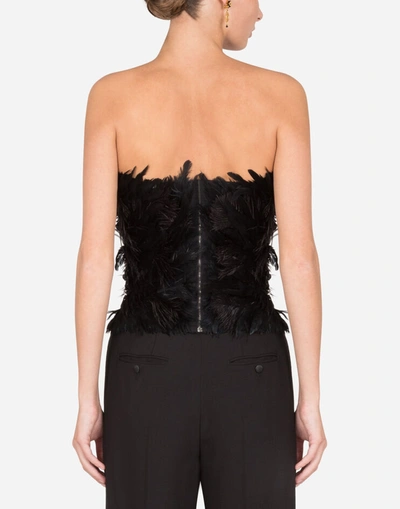 Shop Dolce & Gabbana Feather Bustier With Crystal Rhinestone Decoration In Black