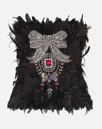 Shop Dolce & Gabbana Feather Bustier With Crystal Rhinestone Decoration In Black