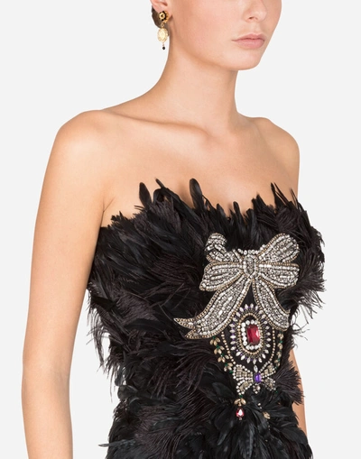 Shop Dolce & Gabbana Feather Bustier With Crystal Rhinestone Decoration In Black