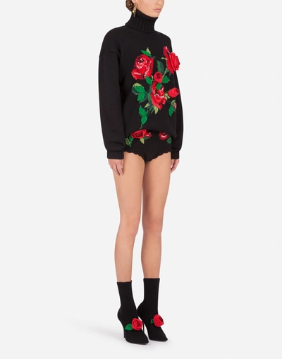 Shop Dolce & Gabbana Turtle-neck Sweater With Rose Embroidery In Multicolor