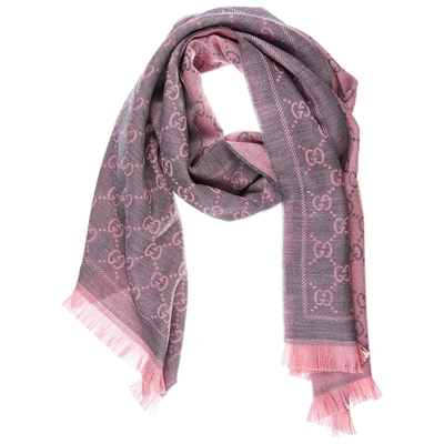 Shop Gucci Gg Jacquard Pattern Knitted Scarf In Pink