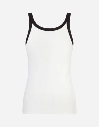 Shop Dolce & Gabbana Jersey Tank Top With Dg Logo In White/black